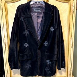 Machine Black Velvet Iron Cross Blazer Jacket Rock Metal Goth